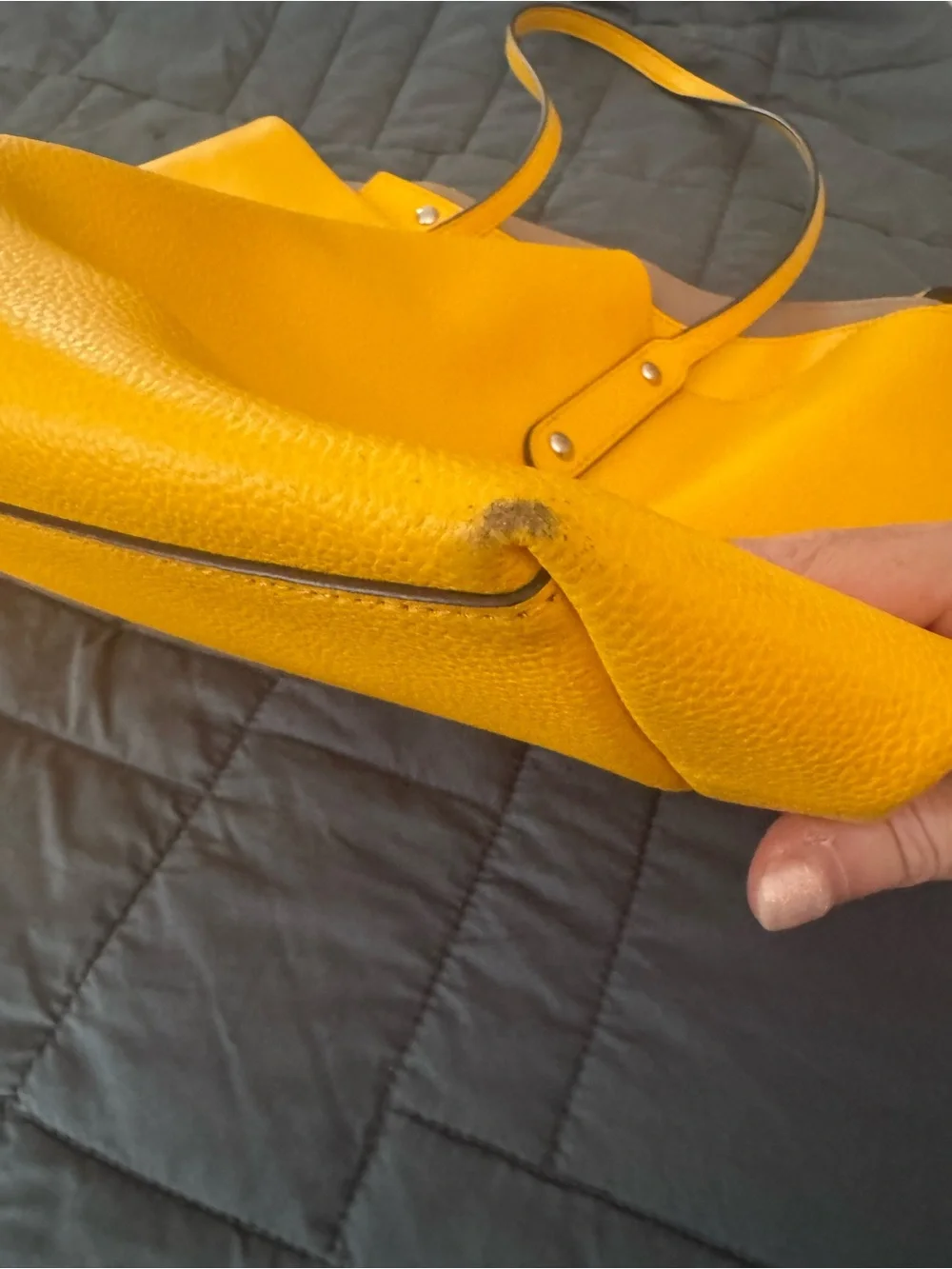 Coach Mustard Yellow Pebbled Leather Tote Bag Purse Large